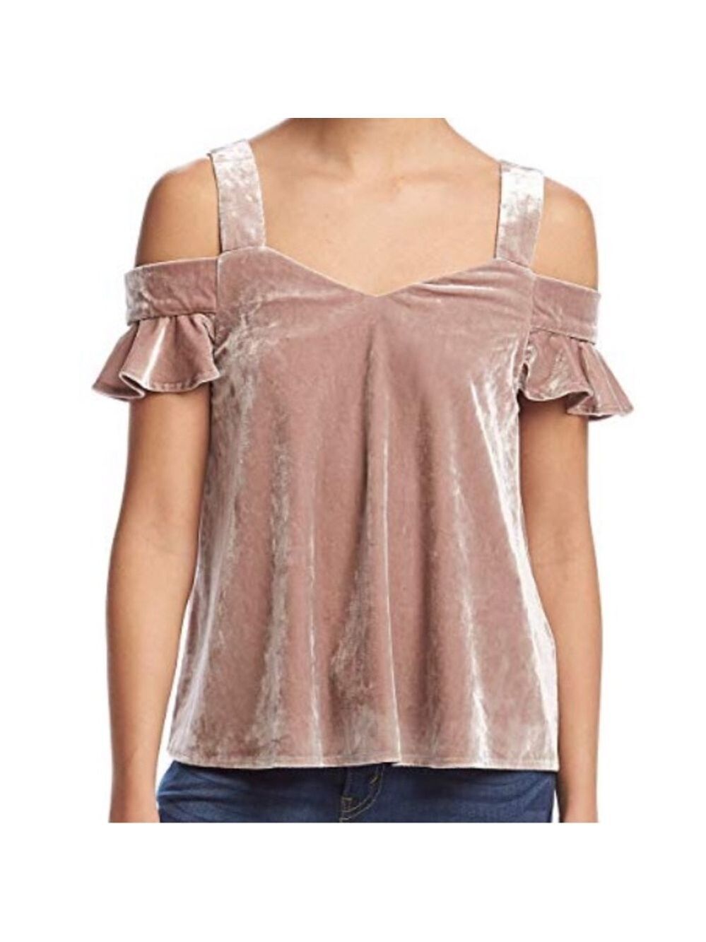 Hippie Laundry Velour Dusty Rose Ruffle Sleeve Cold-Shoulder Top size large